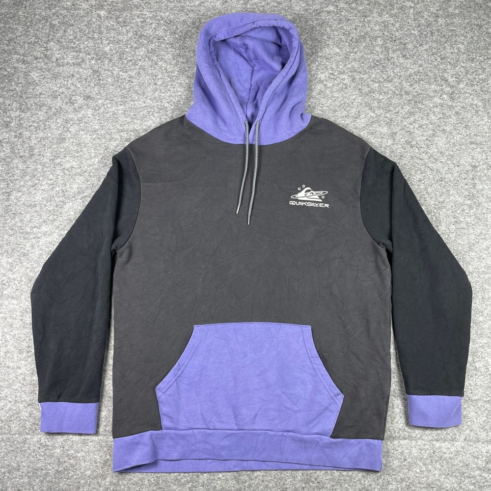 Quiksilver Hoodie Mens L Black Purple Colorblock Saturn Rave Wave Pullover Surf